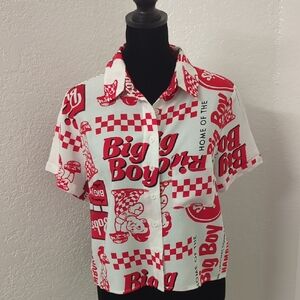 Forever 21 Red and White Graphic Camp Shirt